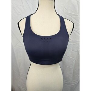 Athleta Advance Bra Navy Blue High Impact Sports Bra 34C Laser Cut Mesh Back